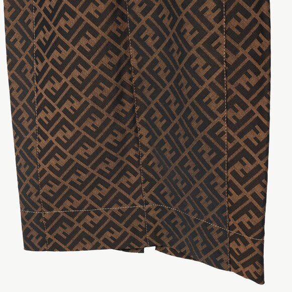 Fendi Brown Zucca-Monogram Leather-Trim Pencil Skirt - Picture 5 of 10